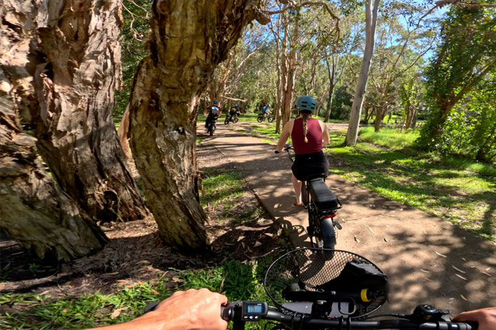 By Earth and Ocean Fat Bike Tour going to the Noosa Ferry