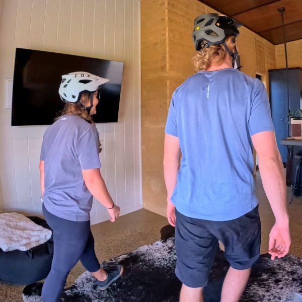 Riders walking into their Mayan Farm villa at the end of the day, Kin Kin