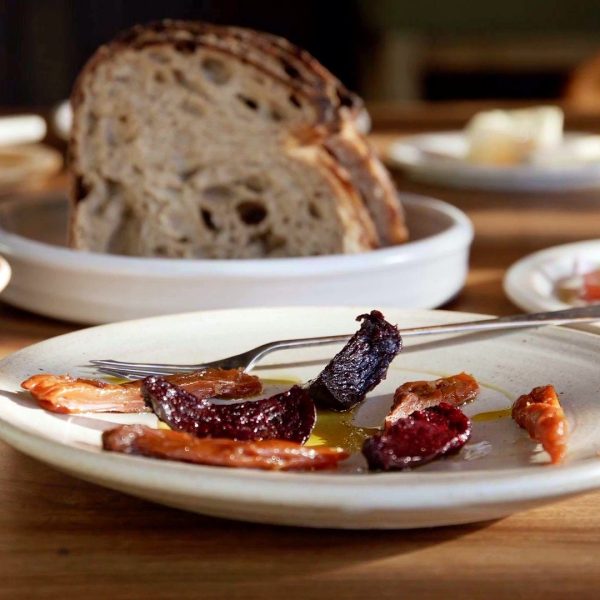 Dinner of sourdough and local produce, Noosa Hinterland farm-to-plate dining